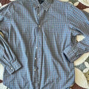 Ralph Lauren light blue plaid 100% cotton button up shirt